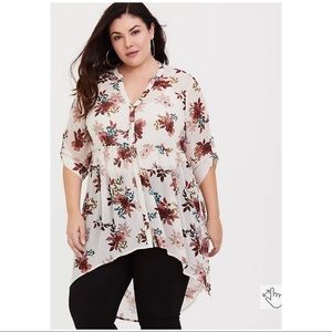 Torrid Lexie White Floral Chiffon Babydoll Tunic Size 4
